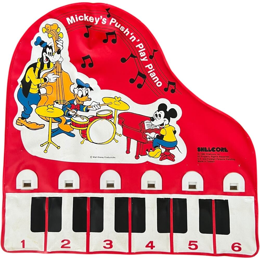 Vintage 1980 Shelcore Mickey Mouse Push n Play Piano Disney Toy